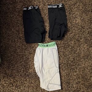 Under Armour Boys' Black Compression Shorts & White Athletic Shorts Set